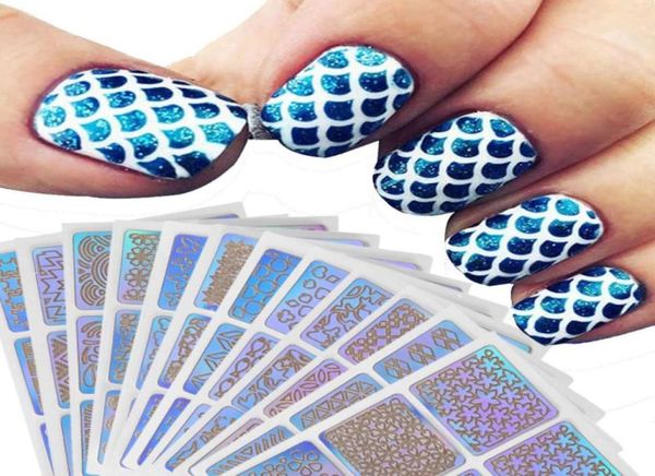 12 fogli nuovi adesivi per nail art set cavo irregolare griglia stencil adesivi di manicure riutilizzabili modello di timpare utensili per nail art 1012020930