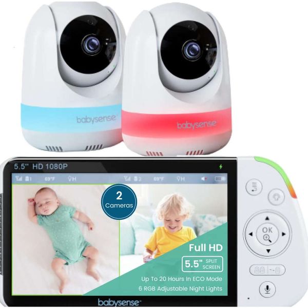 Babysense 5510 Full HD -экрана для детского монитора видео монитора с 2 камерами и аудио, 6 цветовым ночным светом RGB, диапазоном 1000 футов, двухсторонним звуком, 4X Zoom, 5000 мАч аккумулятор