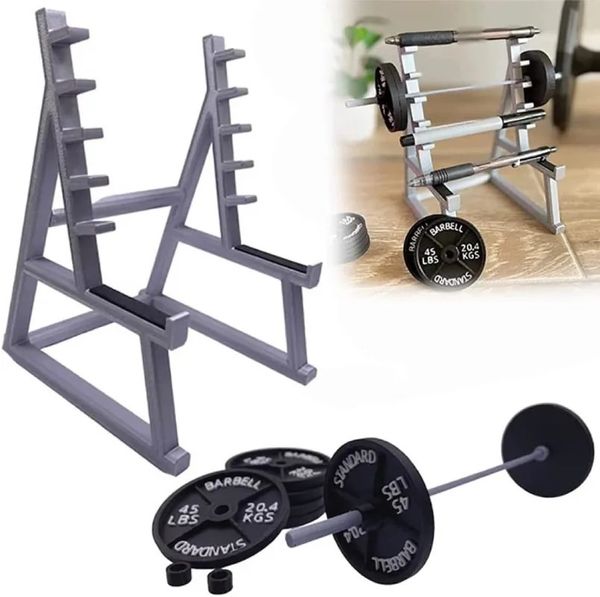 Creative Barbell Rack Pen Holder Mini Squat Rack Ornaments com halteres e pesos Organizador de mesa de presente de levantamento de peso engraçado 240418