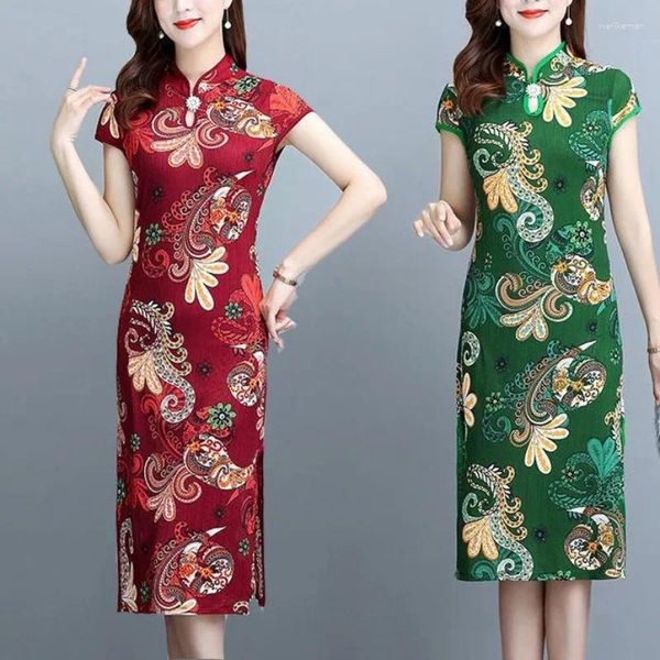 Lässige Kleider Frühling Sommermodus runder Nacken Cheongsam Kurzarm Frauenkleid für sexy vestidos de fiesta schicke weibliche Kleidung