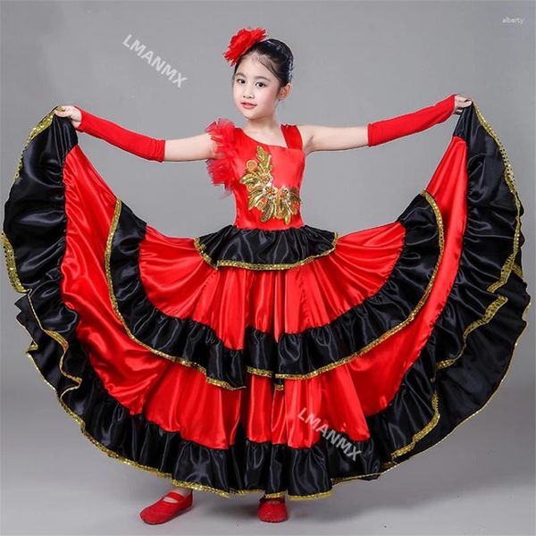 Vestido de palco para crianças vestido de flamengo espanhol para garotas touradas de tourada infantil belly dança de baile salão cigano coro cigano vestidos