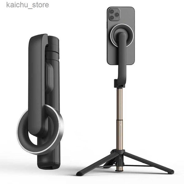 Monopodos de selfie portátil Magnetic Selfie Stick Tripé com suporte de telefone MagSafe remoto adequado para iPhone 14 13 Pro Max Shooting vertical Y240418