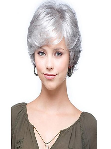 Bob Short peruca sintética cor cinza simulação perruque perucas de cabelo humano Pelucas de cabello humano wig2255131433