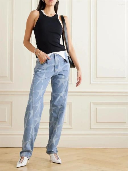 Frauen Jeans 2024 Mode Sommer Damen gedruckt gewaschene Denim Baumwolle Langhosen Kleidungsverkauf BH