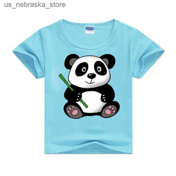 T-Shirts Neue Mode T-Shirt Druck Panda Kinderkinder Jungen und Mädchen Sommer kurzärmelig Kinder Cartoon süßes T-Shirt Baby Casual Top Clothing T-Shirt Q240418