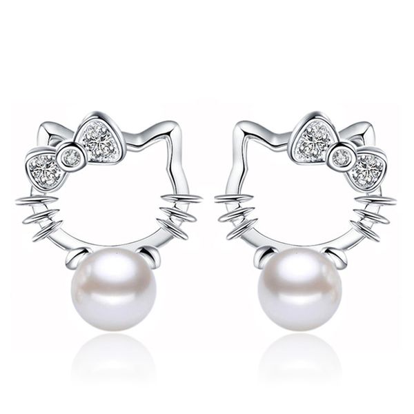 Cutili orecchini di design per gatti gattini per donne a sfera di lusso perla diamante adorabili gatti orecchini design s925 numeri placcati in argento hanno orecchie di orecchio brincos gioielli