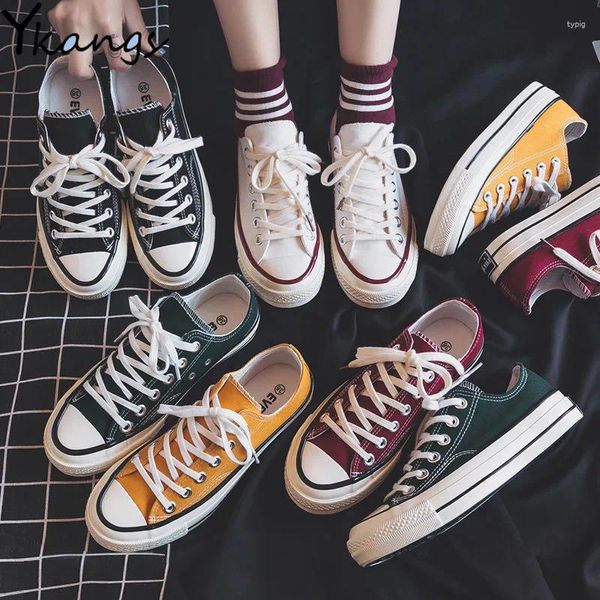 Scarpe da fitness colorate tela da donna harajuku moda bianca sneakers piatto neri casual 2024 vulcanizzato wild zapatos primavera gialla