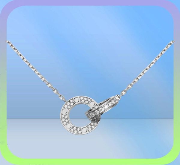 Модные роскошные дизайнеры ожерелья в винтовые бриллианты двойной круг любви для пар платиновые золотые розовые подвеска из нержавеющей стали Ste7459156