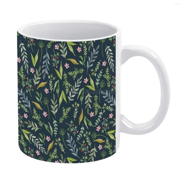 Canecas Padrão Blual Floral.Aquarela Branca Caneca Branca Cerâmica Criativa Mão desenhada