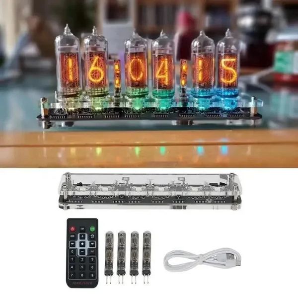 6bit IN14 GLOW TUBE CRACK MODUL Nixie Audiozubehör DIY USB 5V mit Hintergrundbeleuchtung Uhr Digital Plus 4 kleine Lampenrohre 240410