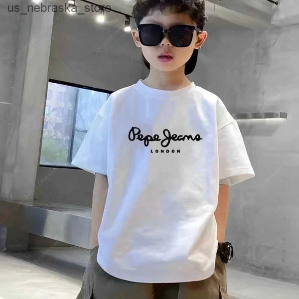 T-shirts Marca de luxo da moda T-shirt Baby Cotton Luxury Mark camisa impressa de verão meninos e meninas roupas de mangas curtas de mangas curtas Top casual q240418