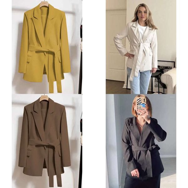 Anzüge für Frauen Frühling Herbst Office Lady Blazer für Frauen Bekleidungsanzug Mantel Schwarz Binde Up Blazers Oberbekleidung Jacke Schlanker fit stilvoller Top s