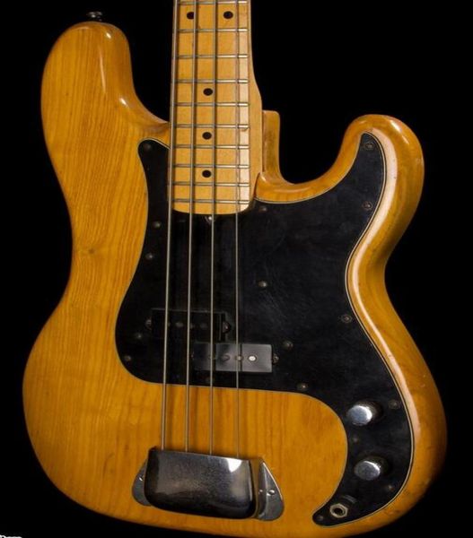 Custom 4 Strings Precision Vintage Natural Jazz Elektrik Bassgitarre Asche Körper Dot Inlay Schwarzer Pickguard Big Bridge Cover6746943