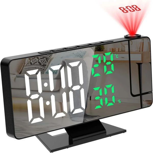 180 ° Projeção de braço Digital Clock Temperature Horty Night Modo Snooze Tabela 1224H LED de projetor USB 240410