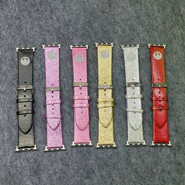 LULU GLITTER SMART SPRAPS BANDS BANDO DE PURNAGEM LIMÃO PARA Apple Iwatch 3 4 5 6 7 8 SE Ultra Designer Leather 38mm 40mm 41mm 42mm 44mm 45mm 49mm Cintura de substituição