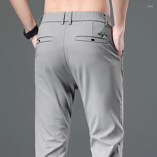 Pantaloni da uomo estate grigio grigio nero ghiaccio di seta casual marchio leggero pantaloni dritti dritti lavoro elastico lavoro lavoro maschio maschio maschio