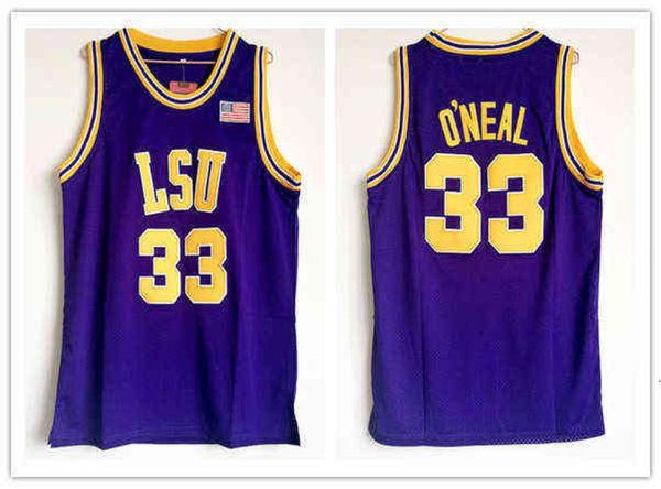 Shaq LSU Jersey Oneal Jersey Retro College Jersey 32 Amarelo Bordado de Bordado de Bordado de Purple Menina