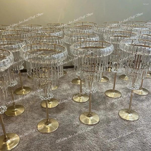 Decorazione per feste 10pcs 75 cm/120 cm) Tavolo da nozze centrotavola in argento Gold Metal Crystal Flower Wedding