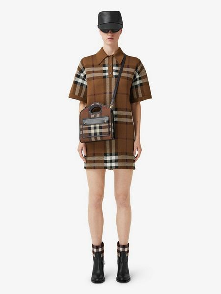 2024 Tasarımcı Deluxe Kadın Elbise Kısa Kollu Polo Boyun Şık Ekose Desen Paket Kalça Giyim Muhteşem Moda Elbise, Boyut S-L