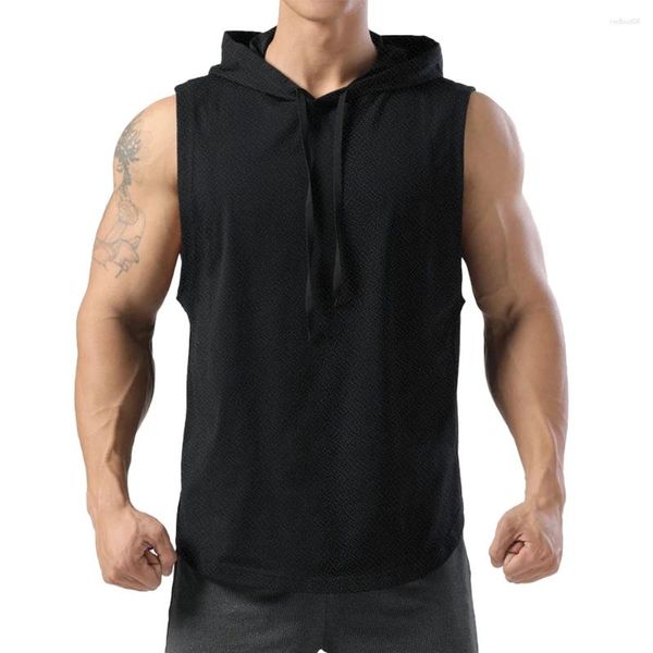 Tops cerebbe da uomo Shirt camicia senza maniche con palestra comoda palestra con cappuccio muscolare in poliestere regolare