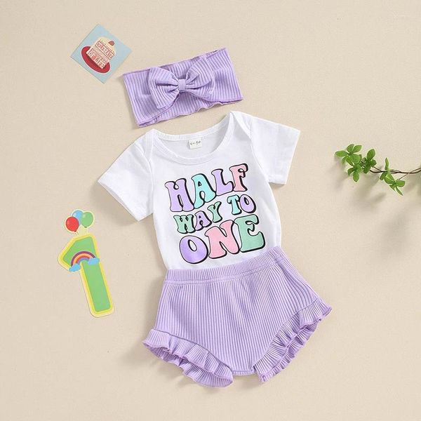 Kleidungsstücke ein halbes Geburtstags -Outfit Baby Girl Weg zu einer Strampler Elastizität Taillenshorts Haarbandkind Sommerkleidung