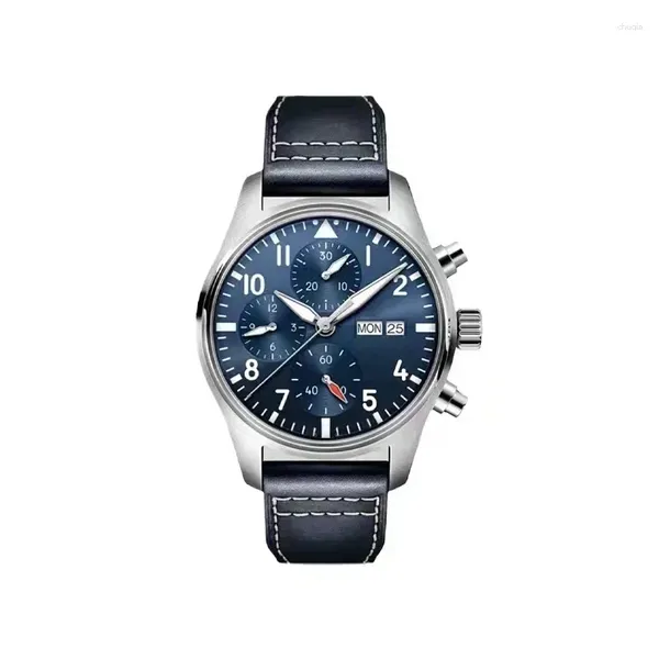 Armbanduhren Luxus Männer Business Casual Automatic Mechanical Watch Multifunktion Piloten Edelstahl Armband Blue Green Big Watches