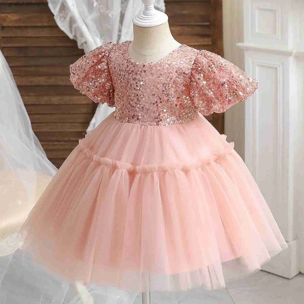 Vestidos de menina infantil garotas de renda bordando vestido rosa recém -nascido vestido de princesa para bebê primeiro ano de aniversário vestidos garotas pano