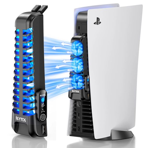 Joysticks für PS5 -Konsolenkühlungslüfter verbesserten PS5 Ruhige Kühlerlüfter mit LED Light USB 2.0 Hubs für Sony PlayStation 5 Konsole