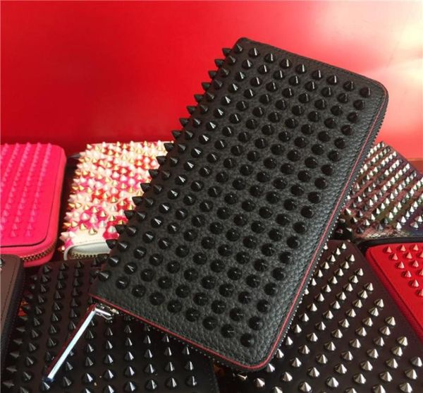 Famous Moda Zipper Single Cheap Luxury Designer Mulheres Genuínas Caminho de couro Ladys Ladies Bolsa Long Red Rivet Wallets7998592