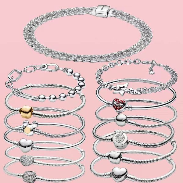 Sıcak Satış Boyutu 16-21cm Tasarımcı Kadınlar İçin CHARMS Bezeletler 925 Gümüş Zincir Diy Fit Pandoras Örümcekleri Crown Lüks Yüksek Kaliteli Bilek Mücevher Hediye Orijinal Kutu