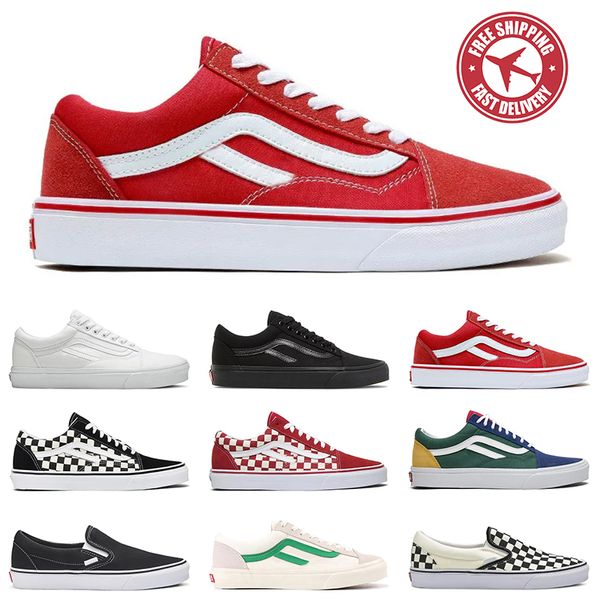 scarpe da skateboard di spedizione gratuite per uomini donne sneaker designer tela vecchia skool classiche classiche blu bianco blu slittamento a scacchiera su scarpe casual maschili addestratori vintage