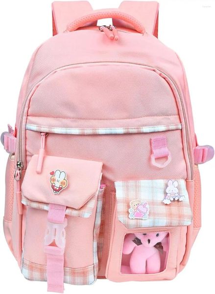 Backpack CMS Girls School mit niedlichem Pin -Accessoires Plüsch Anhänger Kawaii für Teenager -Schüler -Schüler