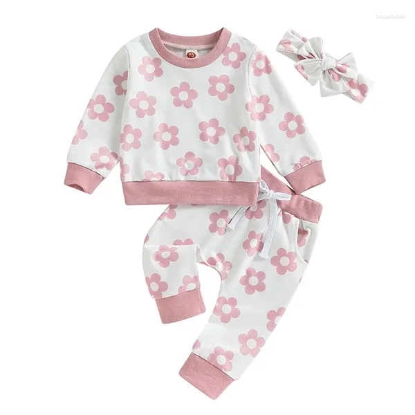 Roupas conjuntos de kupretty nascida menina de queda de roupa de capa de flor longa com manga comprida calças de molhas de pescoço 3 6 9 12 18 24 meses presentes