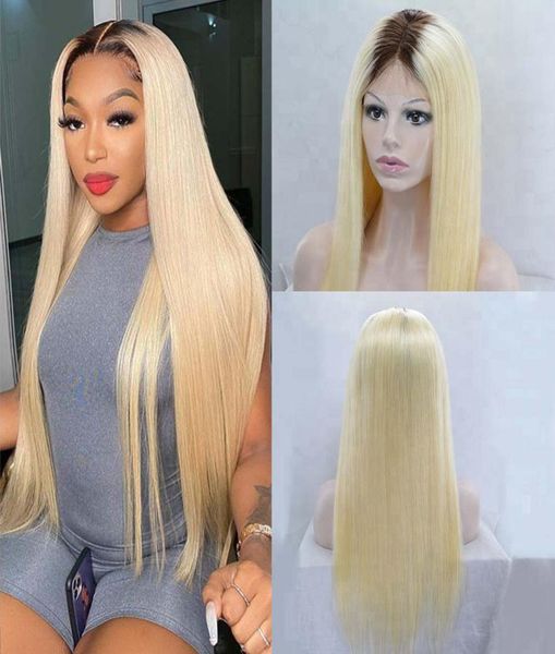 Blonde Ombre Wig Human Hair с темными корнями Полный кружевный парик для молодых женщин 13x4 HD кружевные парики Ombre Hombre Human Hair Wigs Pre Prucked535892