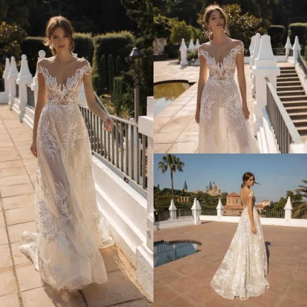 BERTA 2024 Abiti da sposa in pizzo completo bohémien v collo appliques da sposa da sposa da sposa boho un abito da sposa