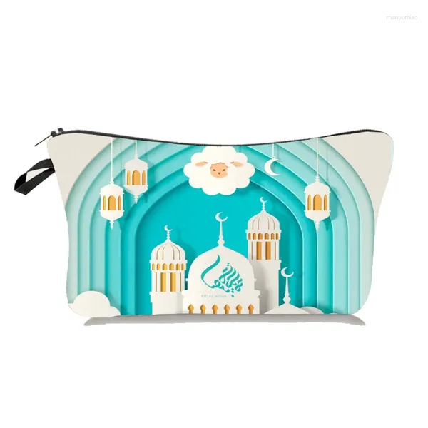 Stume di stoccaggio in stile cartone animato islamico Borsa da toilette portatile Borse da donna per un buon amico Case di matita di alta qualità Eid Blessing