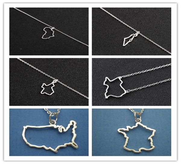 Gold Silver African Map Charm Chain Necklace Ireland Israel France American Austila Nigeria Siria Barbados Puerto Rico Country WO7536257