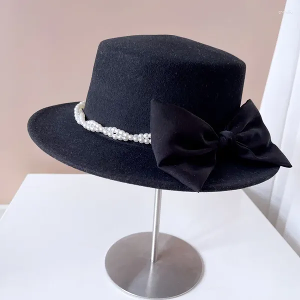 Chapéus de boinas para mulheres chapéu de copa britânica The Sun Caps Luxo feminino elegante Fedora 2024 Pearl