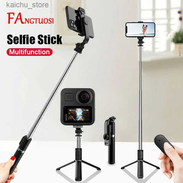 Monopodi selfie Fangtuosi Bluetooth Selfie Stick Tripod Mini Self Stick 4-in-1-OPRO Action Camera Smartphone 360 ​​Staffa rotante Y240418