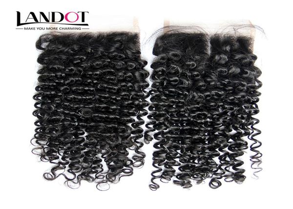 Brasileiro Cabelo Curadido Cabelo Virgem Top Lace Fechamento Médio Parte do Médio Peruano Malásia Indiano Camboja Indiano Mongol Deep Kinky Curly4910797