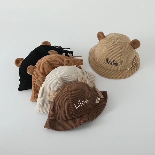 Berets Custom Name Baby Hut Kinder Sonne Personalisierte Jungen Mädchen süßer Bucket Day Geburtstagsgeschenk Bär mit