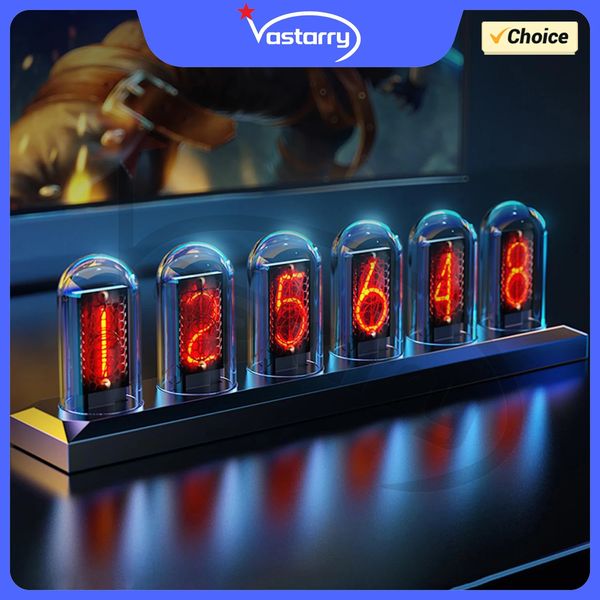 Nixie Tüp Saat Glow IPS Renk Ekran Dijital DIY Analog Masaüstü Dekorasyon Hediyesi 240410