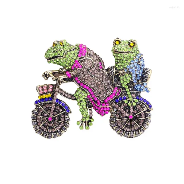 Broches Trendy Vintage Rhinestone Frog Ciclismo para homens homens Retro Luxo Crystal Animal Broche Pin Clothes Acessórios Jóias