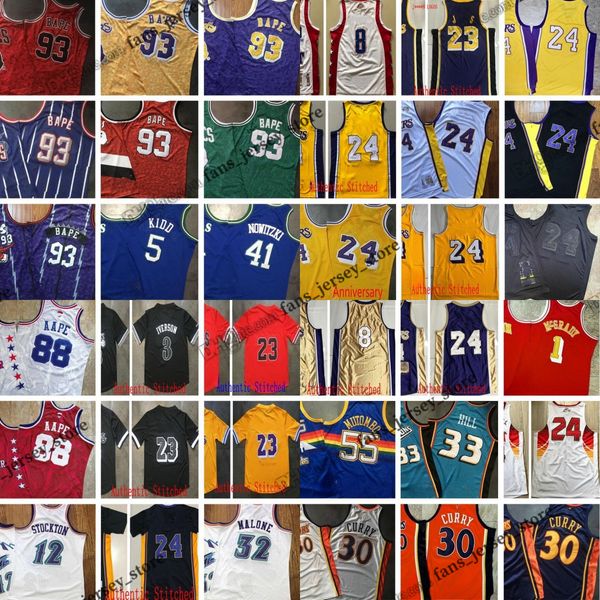 Seltener echter genähter West All-Team-Basketball-Jersey Iverson 24bryant Payton Drexler Kemp Allen Garnett McGrady Bibby Morant Curry Drexler Nash Barkley Jason Carmelo