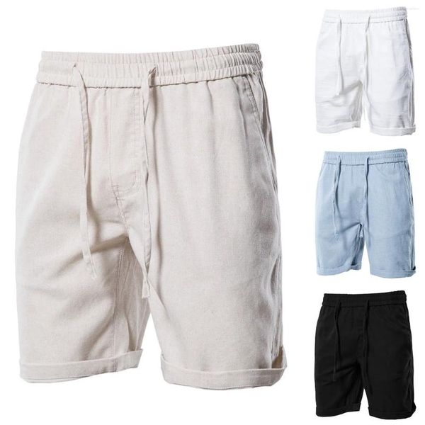 Herren-Shorts Sommer lässige Baumwolle mit mittlerer Taille aus Weiß/Schwarz/beige elastische Freizeit atmungsaktive Fünf-Punkte