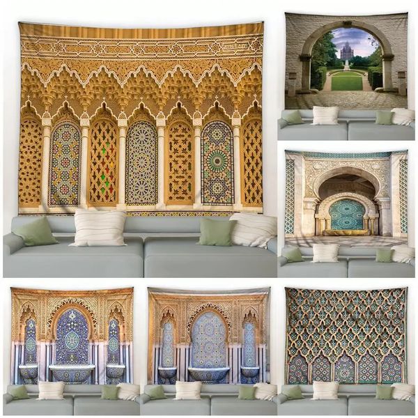 Architettura marocchina Arazzo islamico Vintage geometrico Porta floreale MOLTO appeso moderno Boho soggiorno decorazioni camera da letto 240403