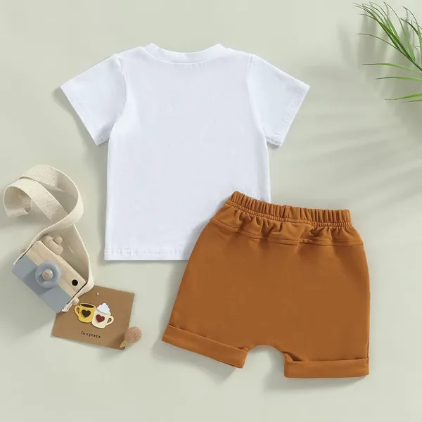 Giyim setleri 2pcs bebek bebek bebek erkek bebek yaz kıyafetleri kısa kollu komik harfler tişört üstleri düz renkli şortlar set rahat kıyafet
