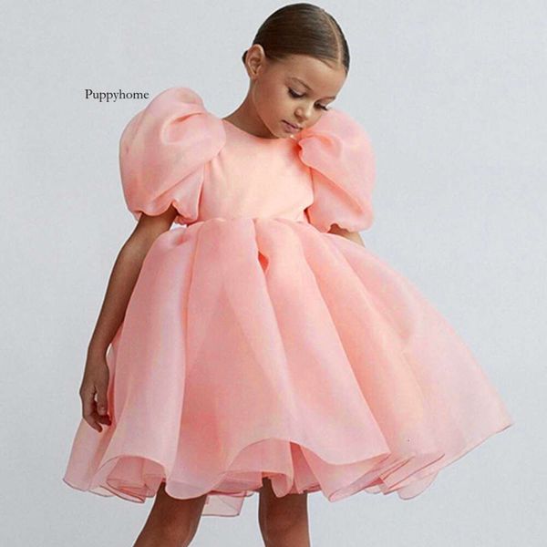 Mode Mädchen weiße Prinzessin Kleid Tulle Puff Ärmel Hochzeitsfeier Kinder Kleider für Mädchen Geburtstag Kinder Kleidung Bridemaids Kleid 0418