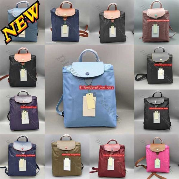 Vendas de alta qualidade bolsa bolsa de bolsa por atacado Moda de moda dobrável mochila francesa Nylon Women Women 70th Anniversary Luxury Borderyer Horse Burses Designer Khakik2r9