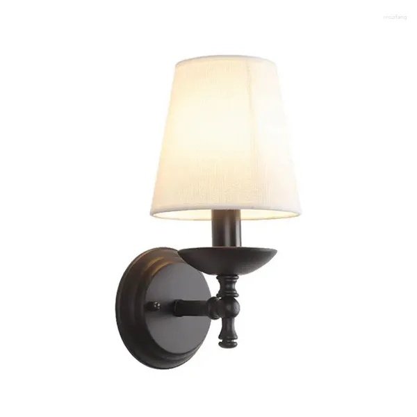 Lâmpada de parede Luzes de corredor Tocha de tecido vintage pintado de ferro preto bedsides Sconces corredor de lâmpadas de escada da varanda do corredor